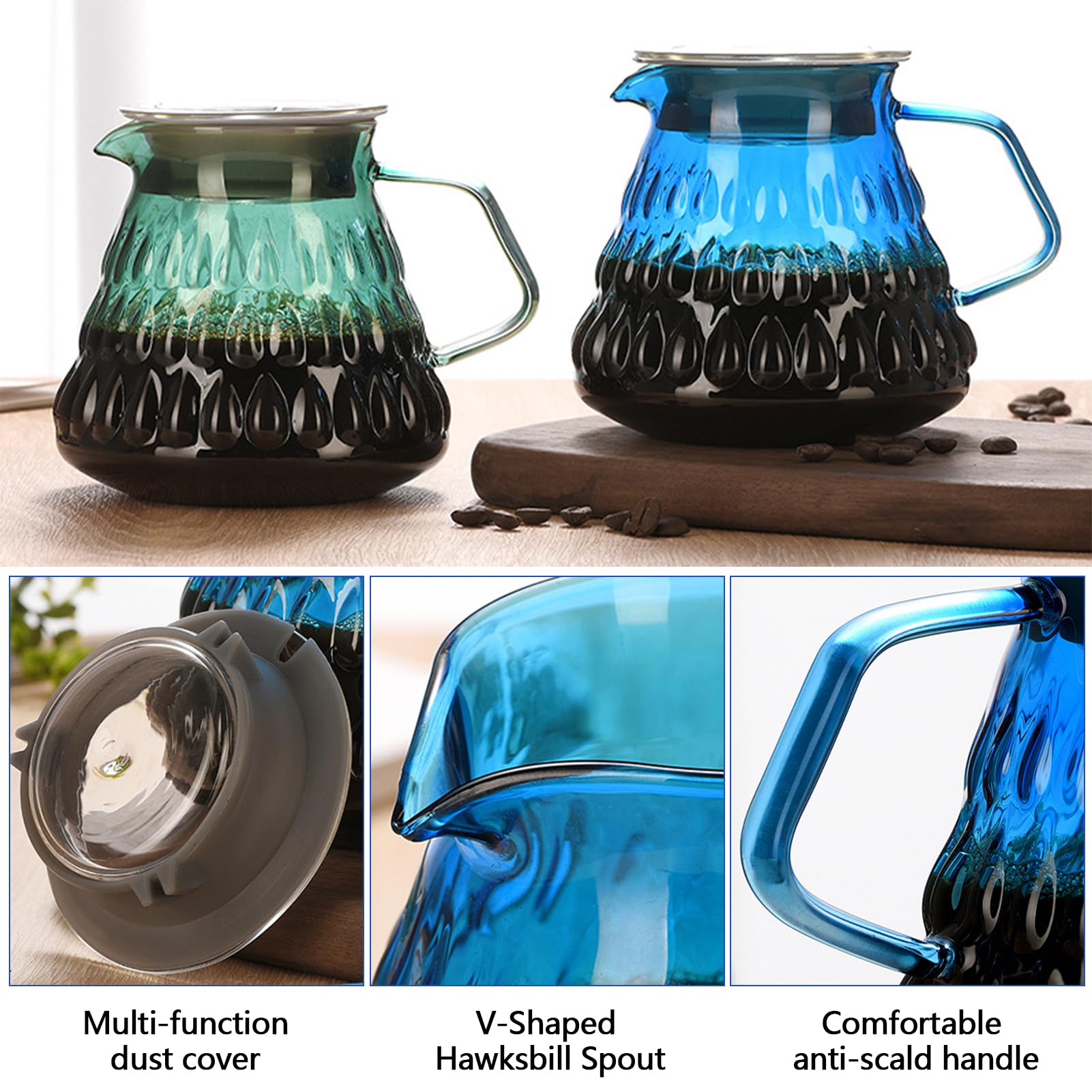 Juego de filtros de café de 700 ml con taza, jarra de café con filtro, verter sobre gotero de café, filtro de café reutilizable, verter sobre cafetera con cristal suministrado para el hogar
