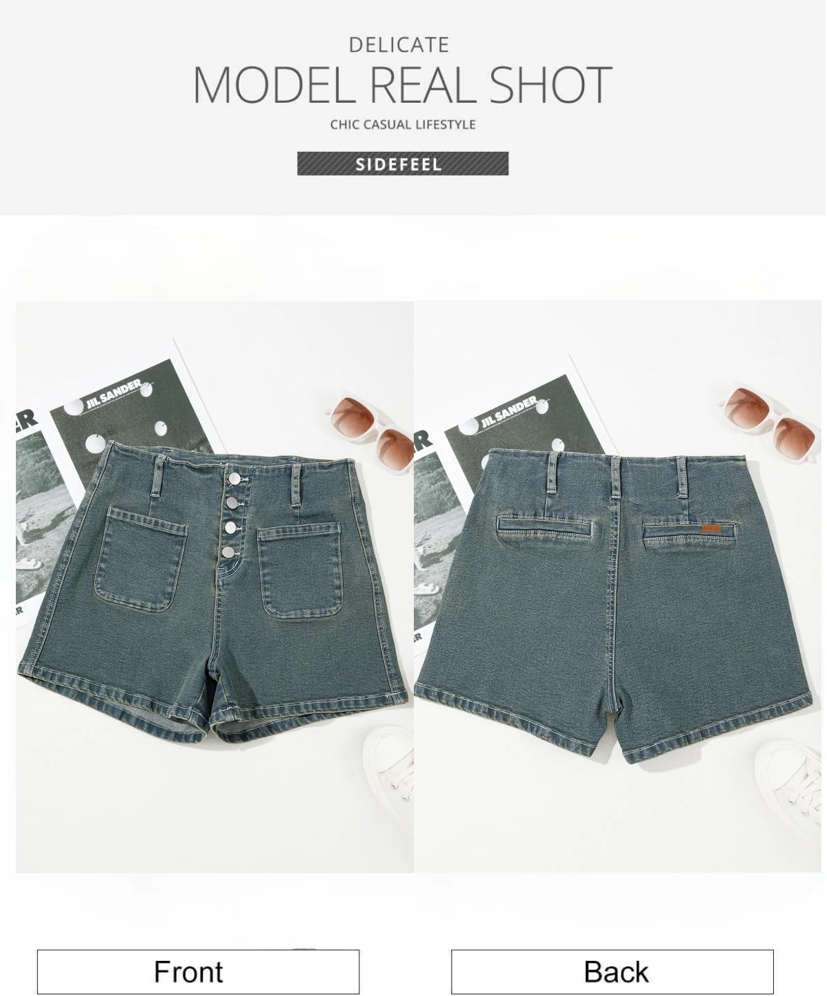 Sidefeel Women's Jean Shorts Button Fly Stretchy High Waisted Summer Outfit Denim Shorts - Image 5