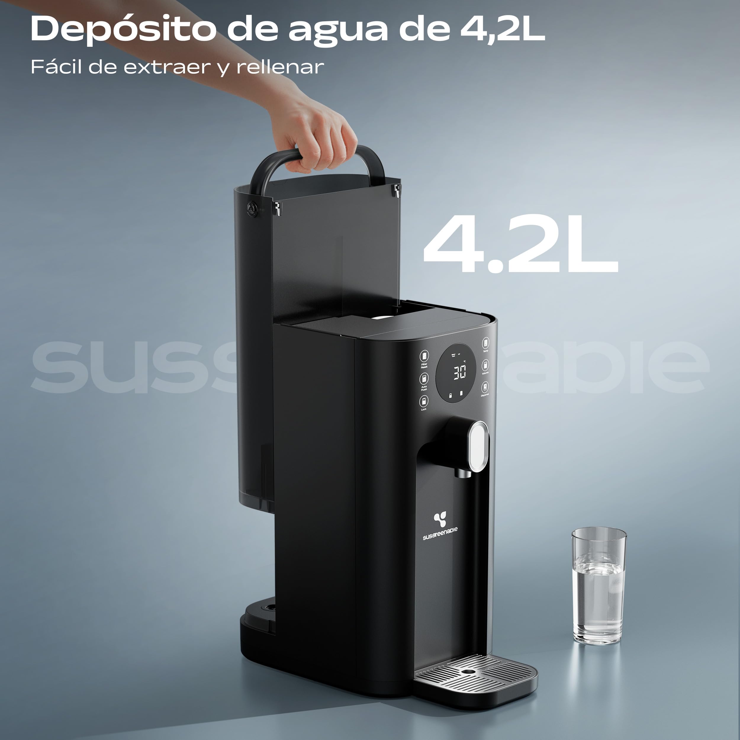 CIARRA X SusGreenable Purificador de Agua por Ósmosis Inversa de Sobremesa, Agua Caliente Instantánea 3s, 4 Temperaturas, Filtro RO 5 Etapas, Depósito 4.3L, Pantalla TDS, Sin Instalación