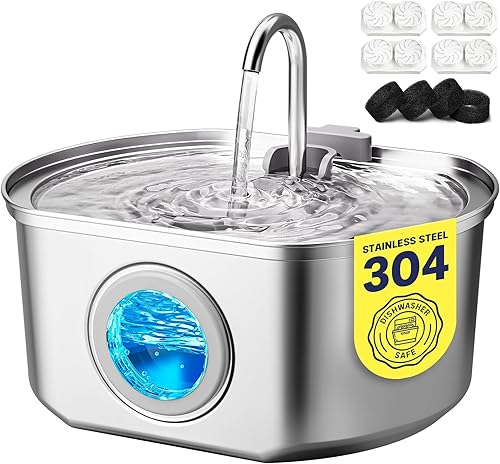 Vista 10 de Fuente de agua para gatos de acero inoxidable: Fuente para gatos de 74oz/2.2L para beber - Fuente de agua para mascotas de interior - Tazón