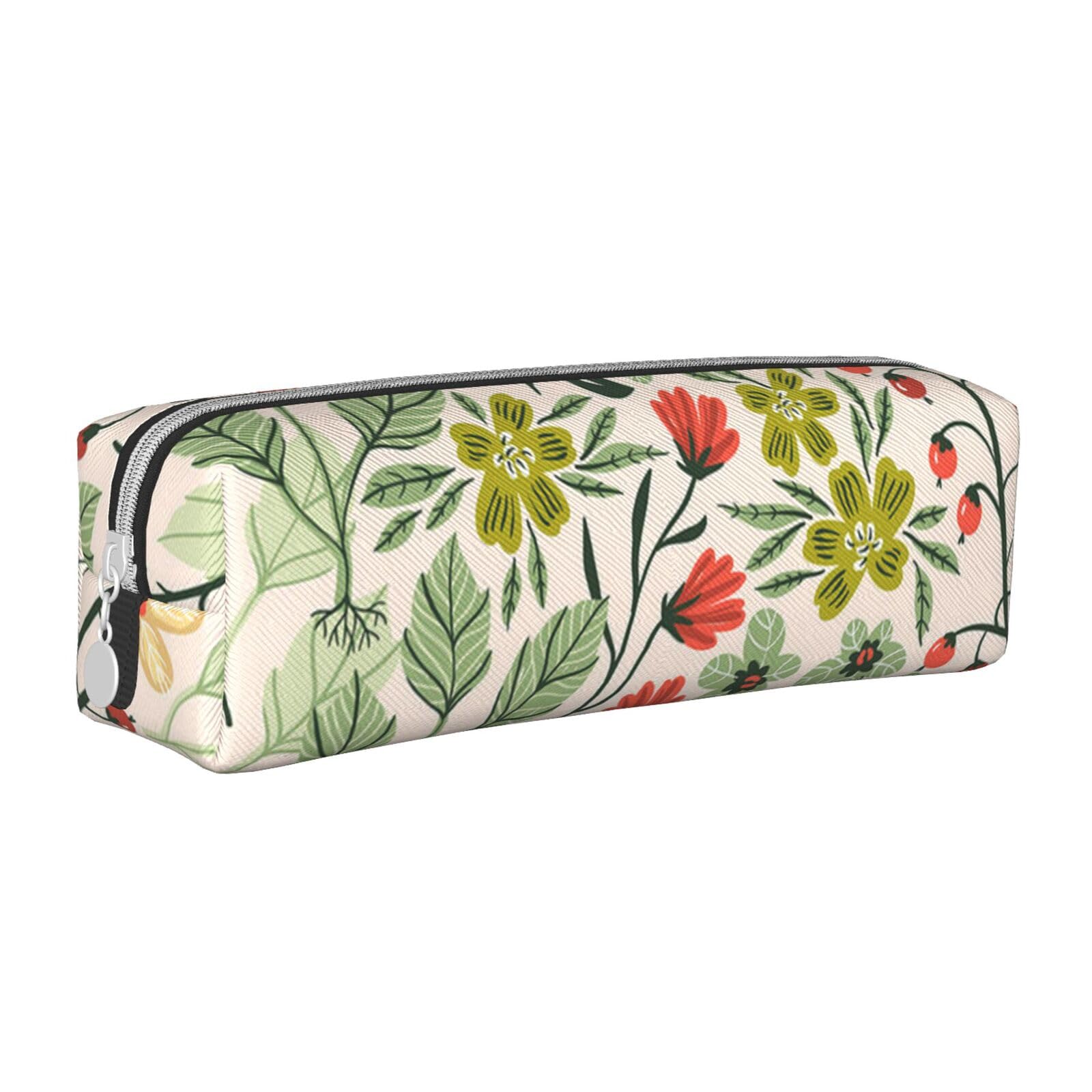 AABSTBFM Beautiful Flowers Printed Square Pencil Case Cute Leather Zipper Pen Pencil Pouch Bag for School, Office, and Travel