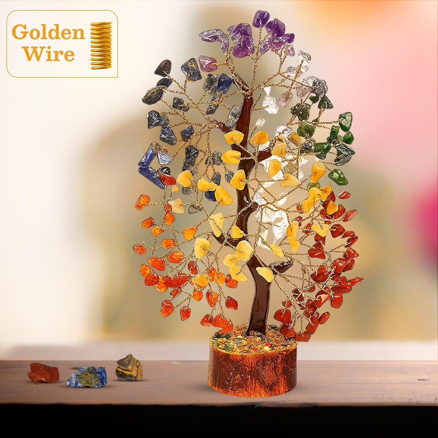 7 Chakra Healing Crystal Gift Set - Premium 300-Bead Gemstone Money Tree, Protection Bracelet & 2 Pendant Necklaces - Complete Feng Shui Meditation Kit for Home Decor, Good Luck & Spiritual Healing