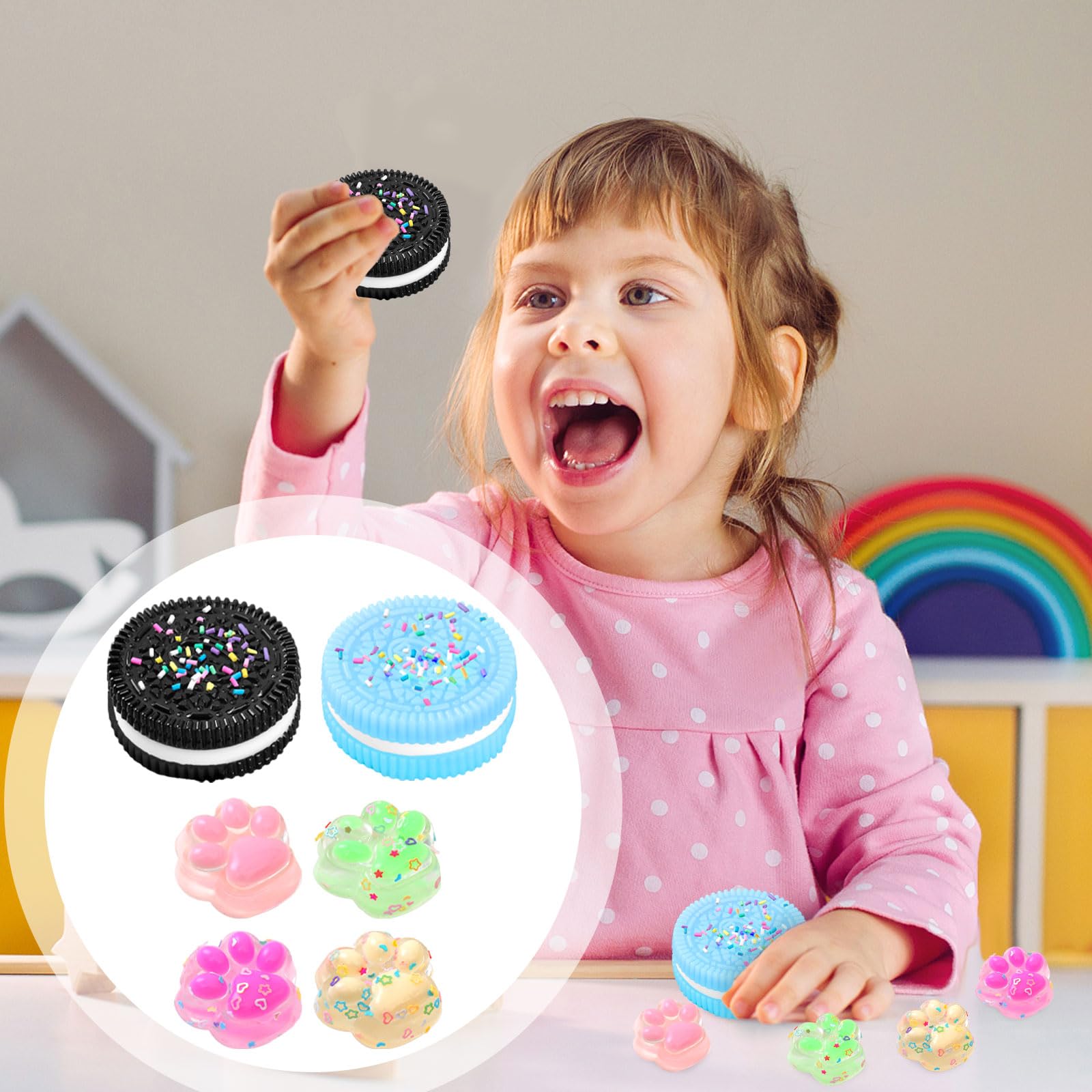 Jouets Anti-Stress Biscuit Et Pattes De Chat - Lot De 6 - Squishy TPR Pour Enfants Et Adultes
