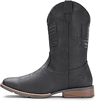 Vista 3 de IUV Botas vaqueras para hombre, botas occidentales tradicionales con bandera estadounidense, retro, punta cuadrada, botas de trabajo de campo
