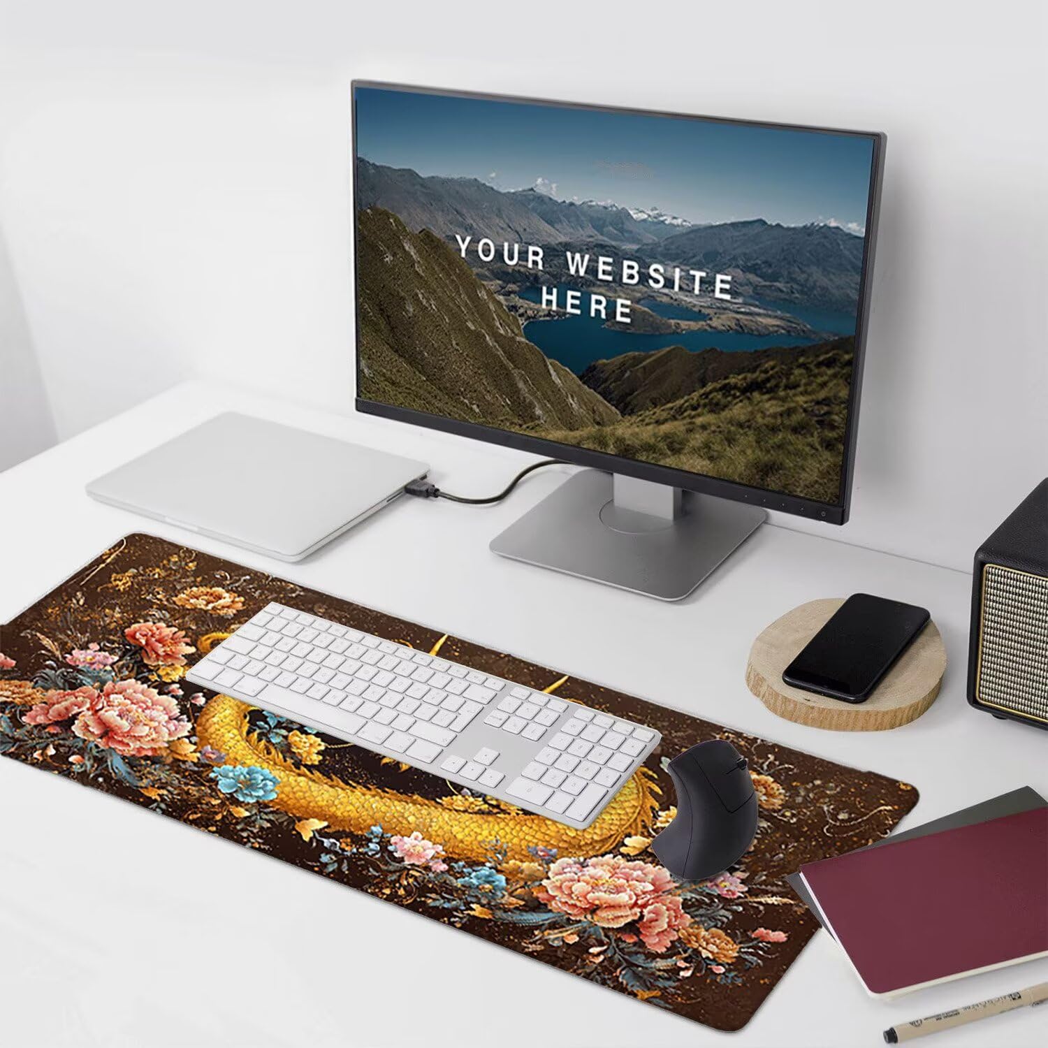 Podkładka pod mysz do gier XXL Mousepad 1600 x 800 mm, duża podkładka pod biurko z antypoślizgową gumową podstawą do gier, komputera, poprawia precyzję i szybkość (smok) X-539