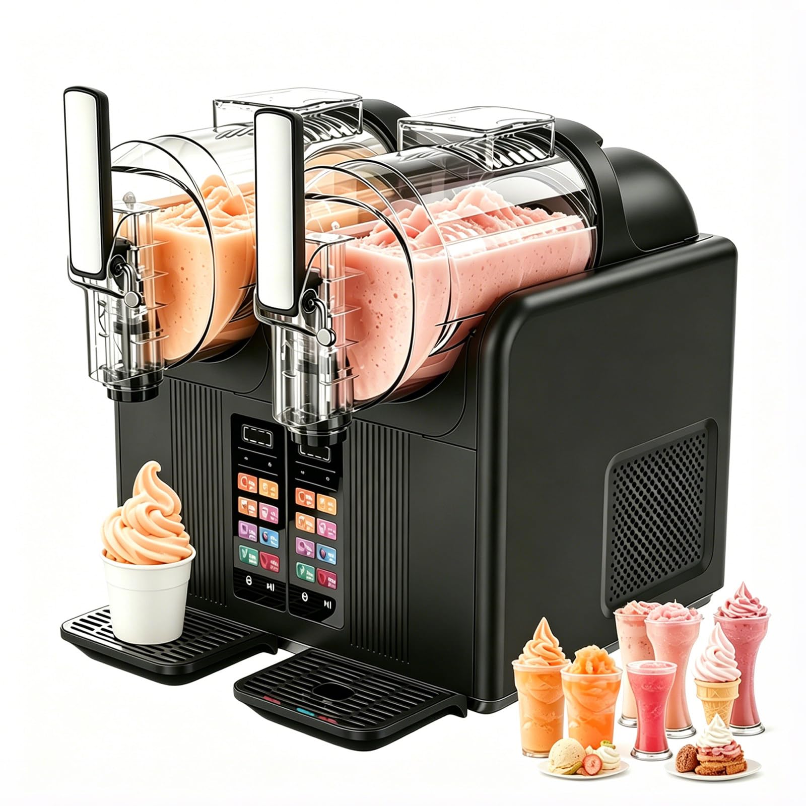 Slush Eis Maschine & Eismaschine 2-in-1, Zwei Tanks, Schwarz | 7 Voreingestellte Programme, Für Margaritas, Frappés, Milchshakes, Selbstreinigung, Privater und Gewerblicher Gebrauch