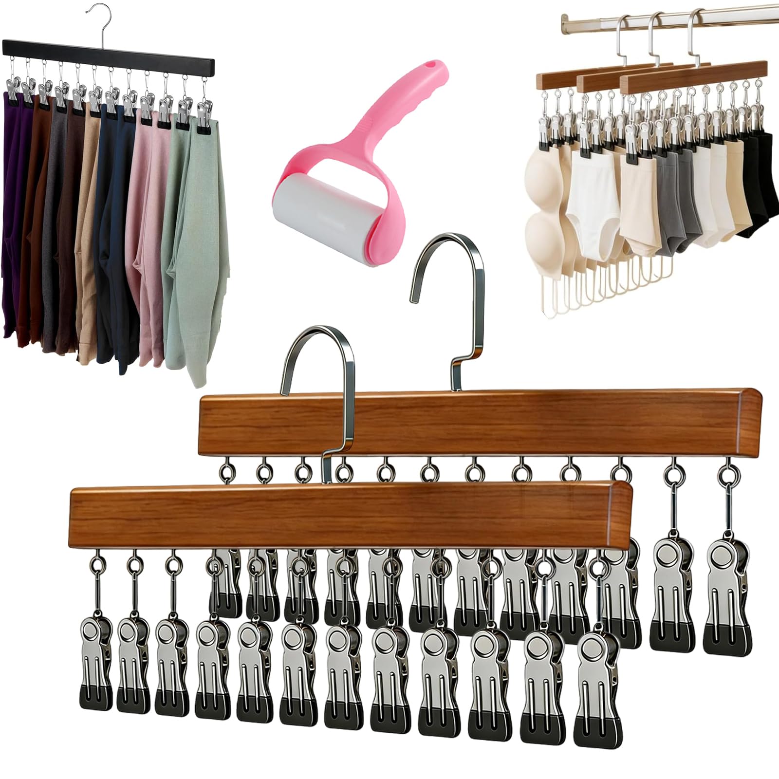 Rotating Closet Organizer, Premium Wooden Rotating Hanger with 10/12 Clips, Space Saving Multi Clip Hanger for Pants Leggings Jeans Socks Hats, 360° Swivel Organizer for Closet (12 Clip A,2)