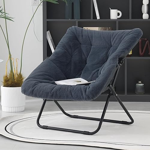 Miniatura 45 de Comfy - Silla de dormitorio plegable de gran tamaño con piel sintética suave, marco de metal, para dormitorio, sala de estar, balcón, patio,