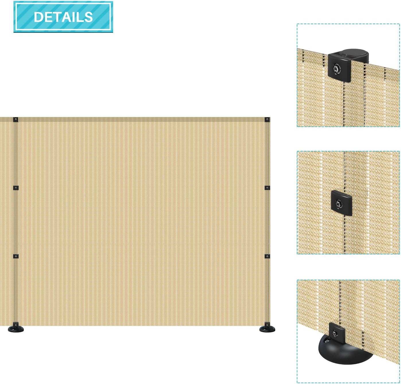 Coarbor Outdoor Privacy Fence Dogs Pool Fence Wood Concrete Mount Freestanding Privacy Screen Fencing with Bolts Poles Fabric Outside Deck Yard Barrier Fence Hollow Beige 4'x24'