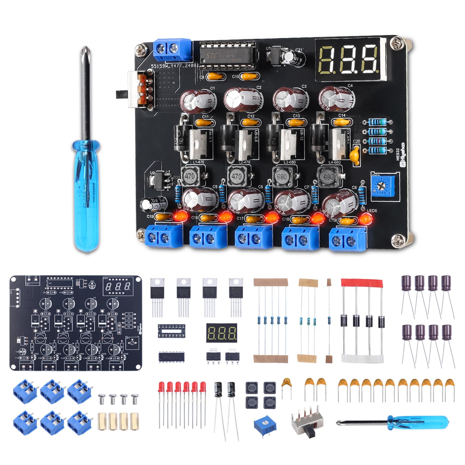 PEMENOL DIY Steckbrett Netzteil Löt Bausatz Elektronik Kit 1,5V/3,3V/5V/12V/einstellbares Spannungsausgangsmodul Löten Lernen Labortests, Schulprojekte, technische Anwendungen