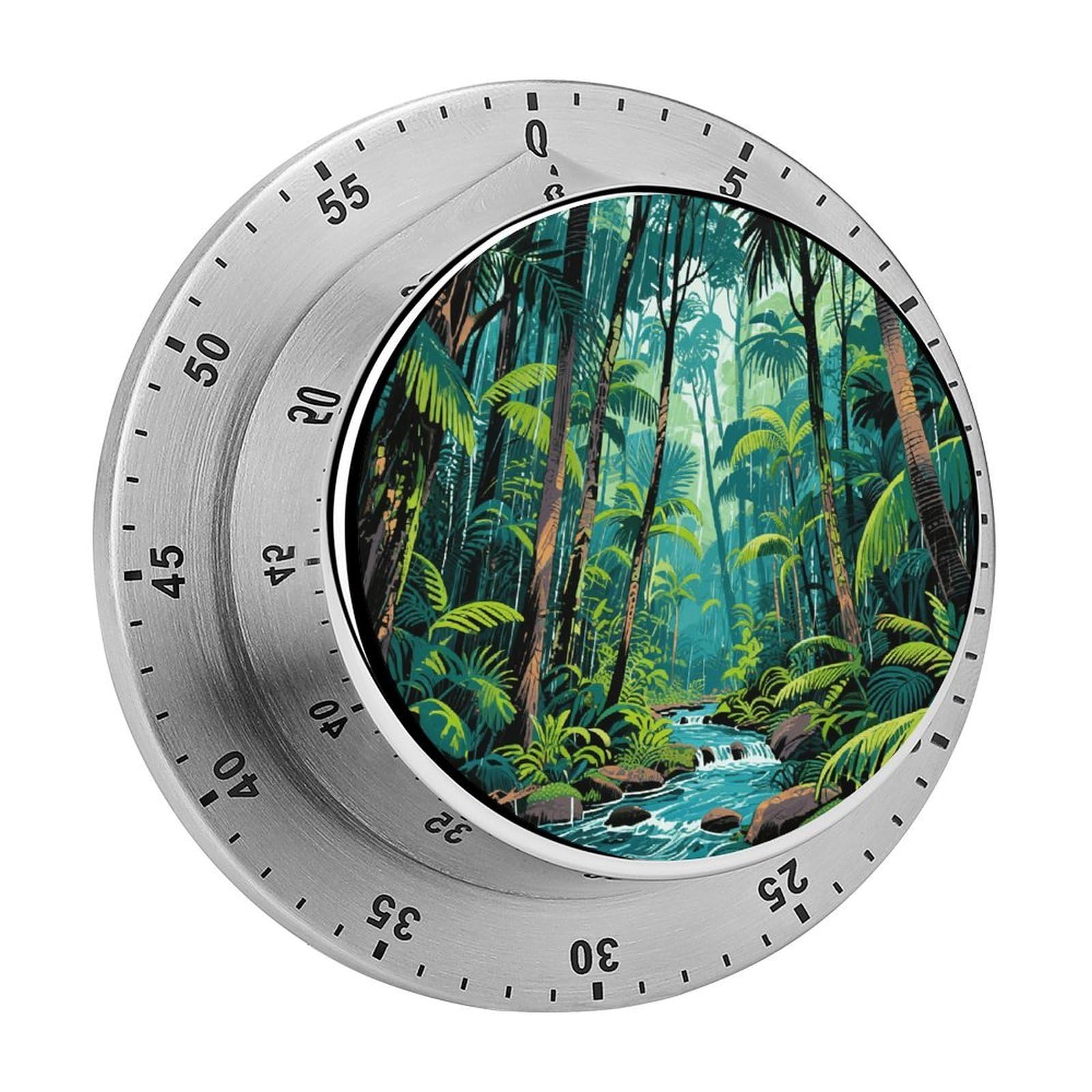 Tropical Rainforest Timer Exquisite Stainless Steel Body Mechanical Desk Timers 60 Minutes Visual Countdown Timers with Magnetic Backing Loud Alarm Kitchen Timer for Cooking