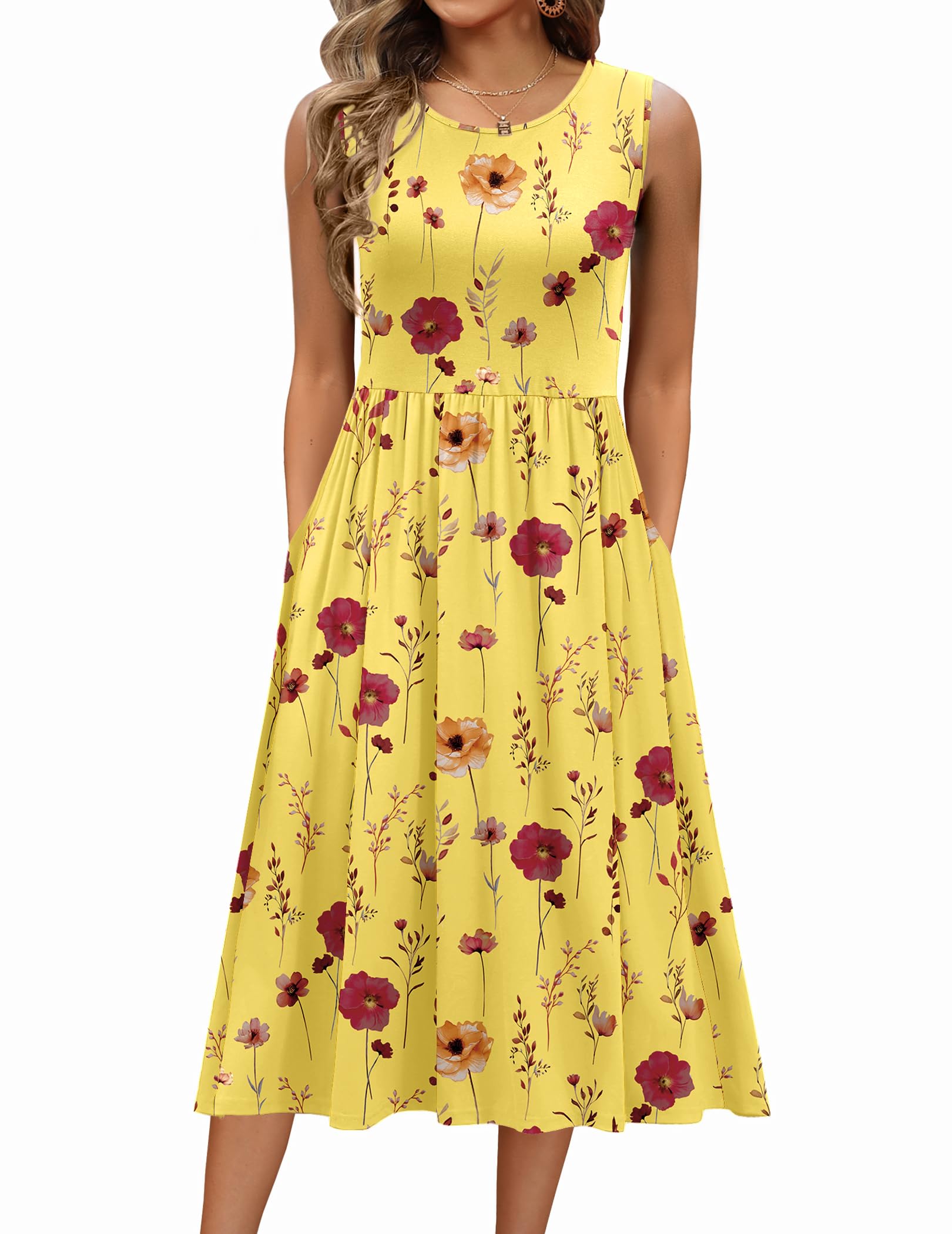 Zeagoo Women's Summer Tank Midi Dress with Pockets Floral Sleeveless A-Line Casual Loose T-Shirt Dresses Beach Sundress 2026