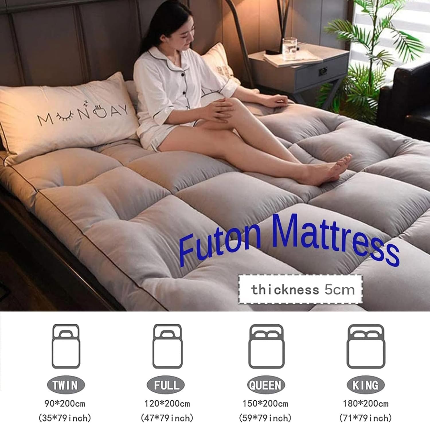 Faltbare japanische Matratze - Weiches, rollbares & platzsparendes Bett für Zuhause, Wohnheim, Reisen & Gäste - Bequeme tragbare Schlaflösung für kleine Räume