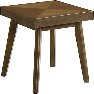 Benzara Layla End Table- 22 Inch Square Top- Diamond Parquet- Walnut Brown Wood