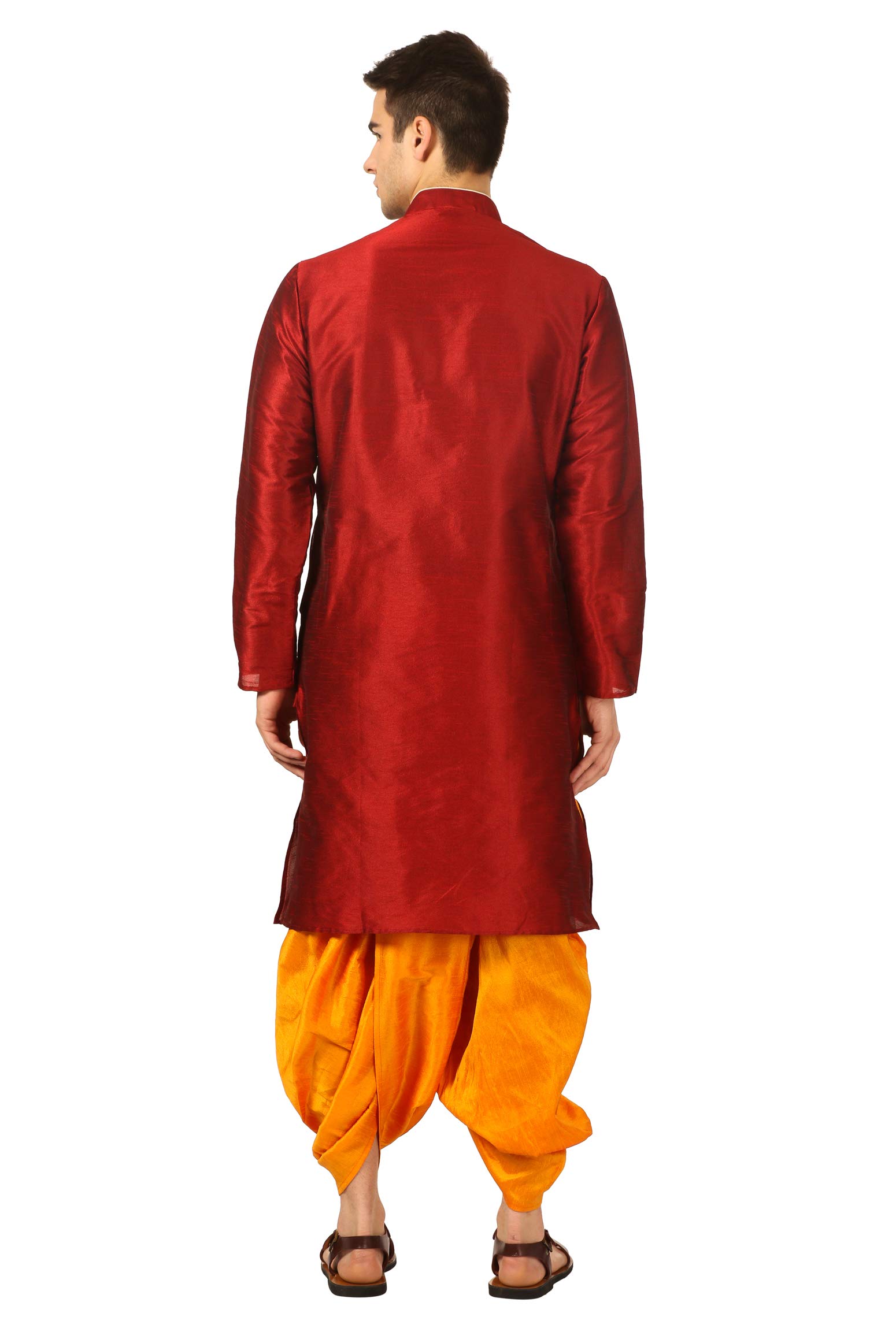 royal kurta Men's Regular Fit Silk Blend Dhoti Kurta Set (Red)-picture-16