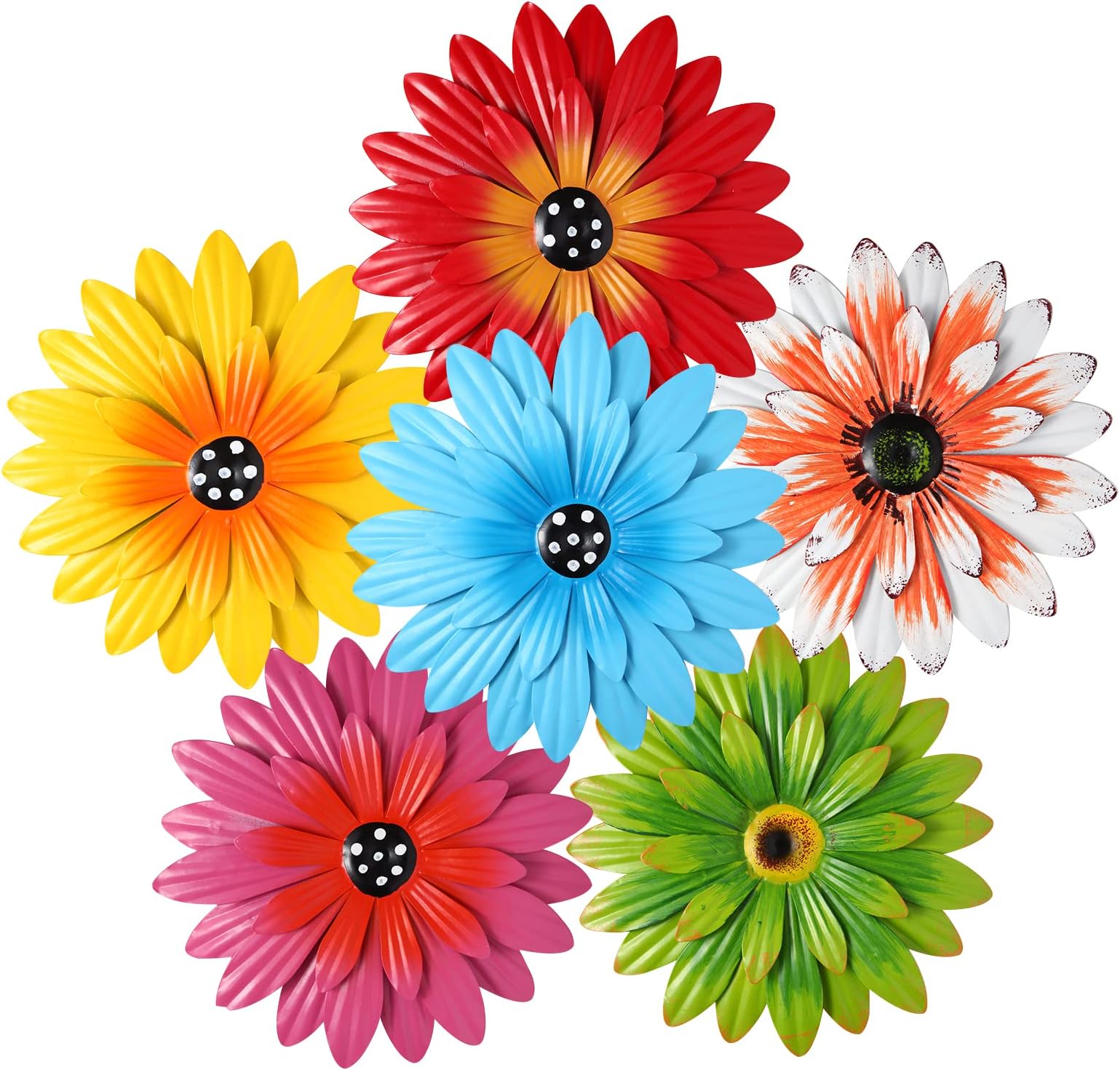 Yungeln 6 Pcs Metal Flowers Wall Decor Daisy Wall Decor Large Metal