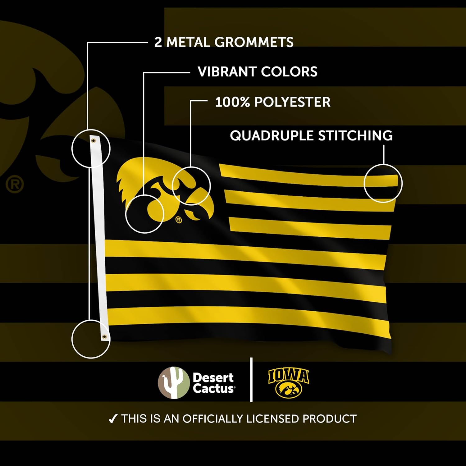 Desert Cactus University of Iowa Indoor and Outdoor 100% Polyester University Flag Banner, 3x5 Feet Hawkeyes (Nation) - Image 4