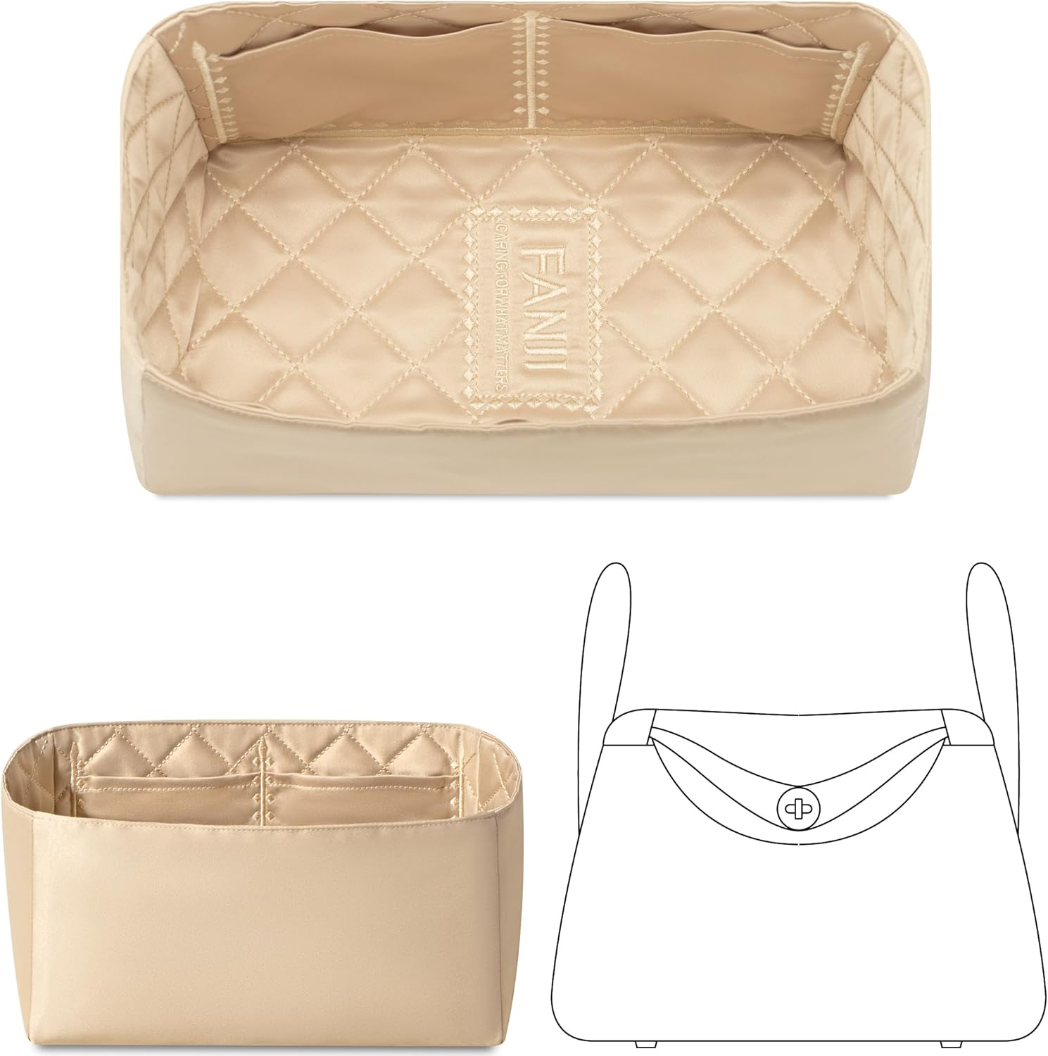 Purse Organizer Insert for Hermes Lindy 26 Handbag, Custom Perfect Fit Inside Premium Aesthetics Embroidered Lightweight Tote Bag Insert Accessories (Silk Gold Sheen)