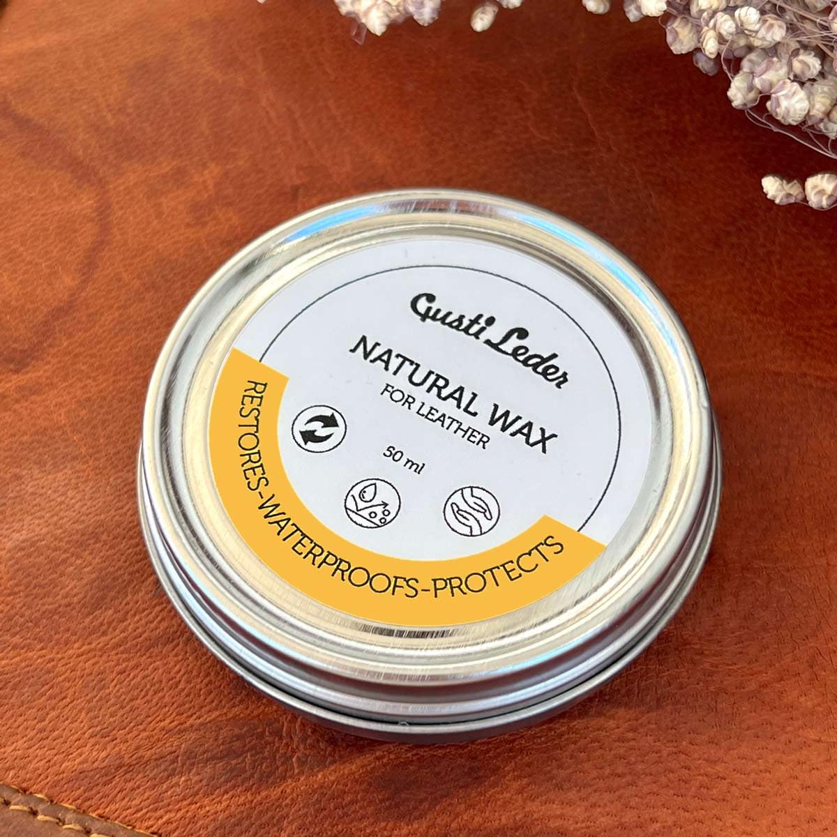 Gusti Leder Natural Wax - Cera de abejas para el cuidado del cuero para sofá, bolsos, zapatos y coche - grasa para cuero para brillo, protección y suavidad