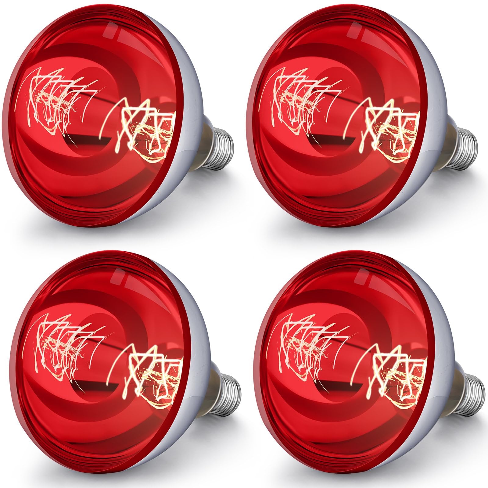 VIHOSE 4 Pack Heat Lamp Bulbs 125 Watt, R40 E26, Red