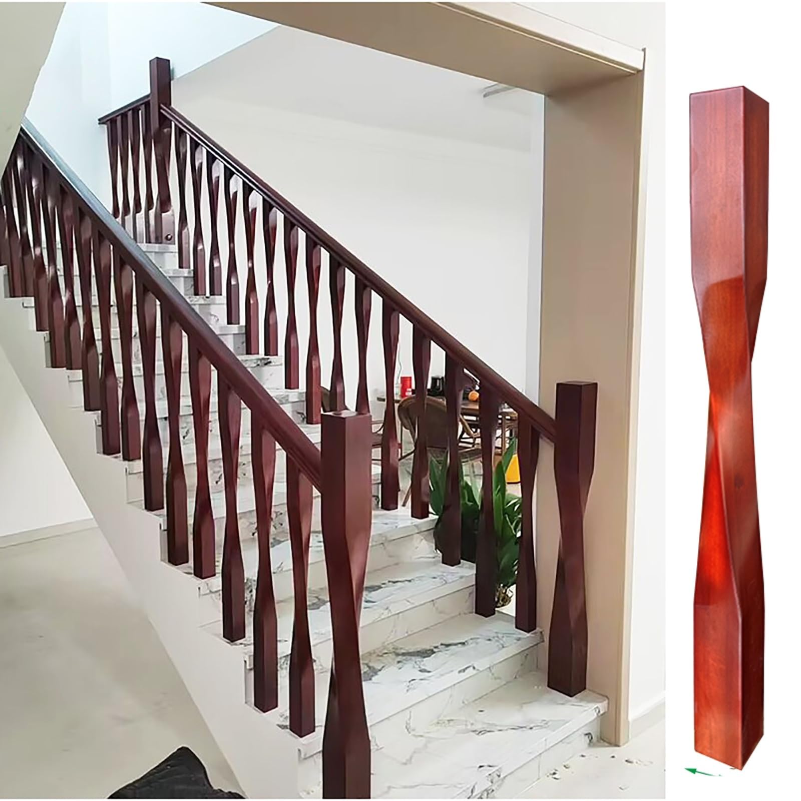 Black Solid Wood Stair Banister Spindles, Interior Twist Deck Balusters