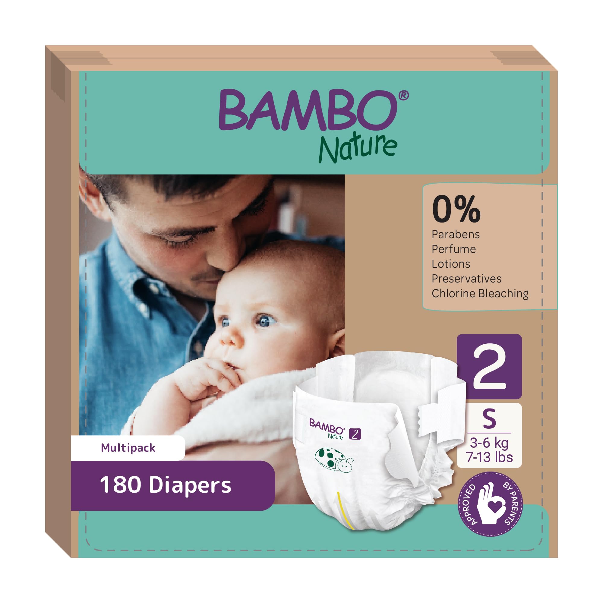 Pañales Bambo Nature talla 2 – 3 a 6 kg (Pack 6 x 30 Un)