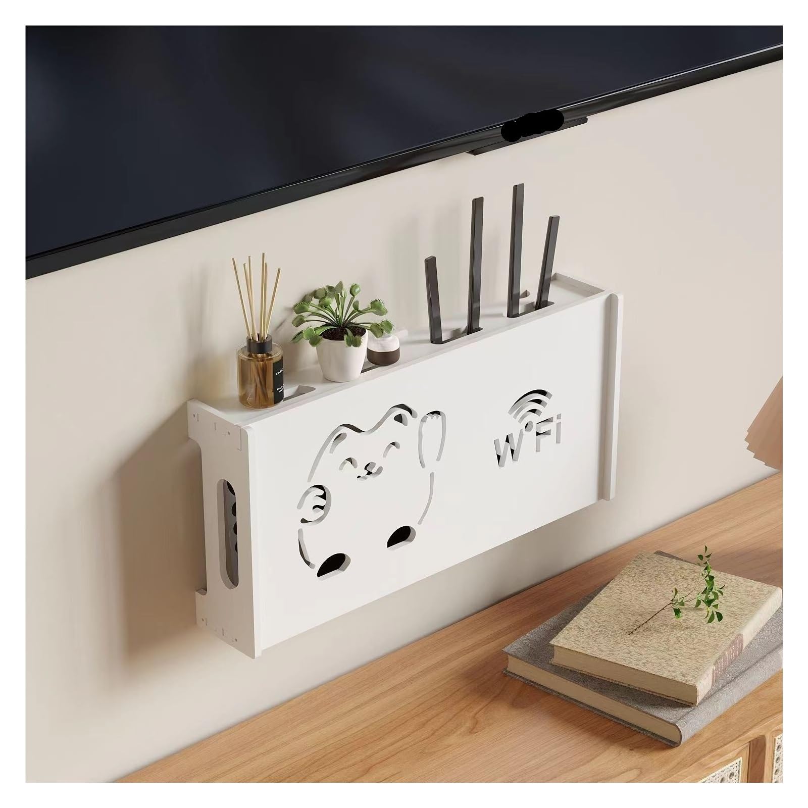 An der Wand montierte, einfache, weiße drahtlose WLAN-Router-Box, Wandregal, Wandbehang, Aufbewahrungsbox for Steckdosenleisten, Aufbewahrungsbox for WLAN-Router Router Box Wandhalterung(Color 1)
