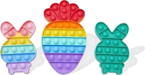 Paquete de 3 juguetes sensoriales para ansiedad de conejo de Pascua, zanahoria y burbujas, paquete de juguetes de rompecabezas, grandes regalos para