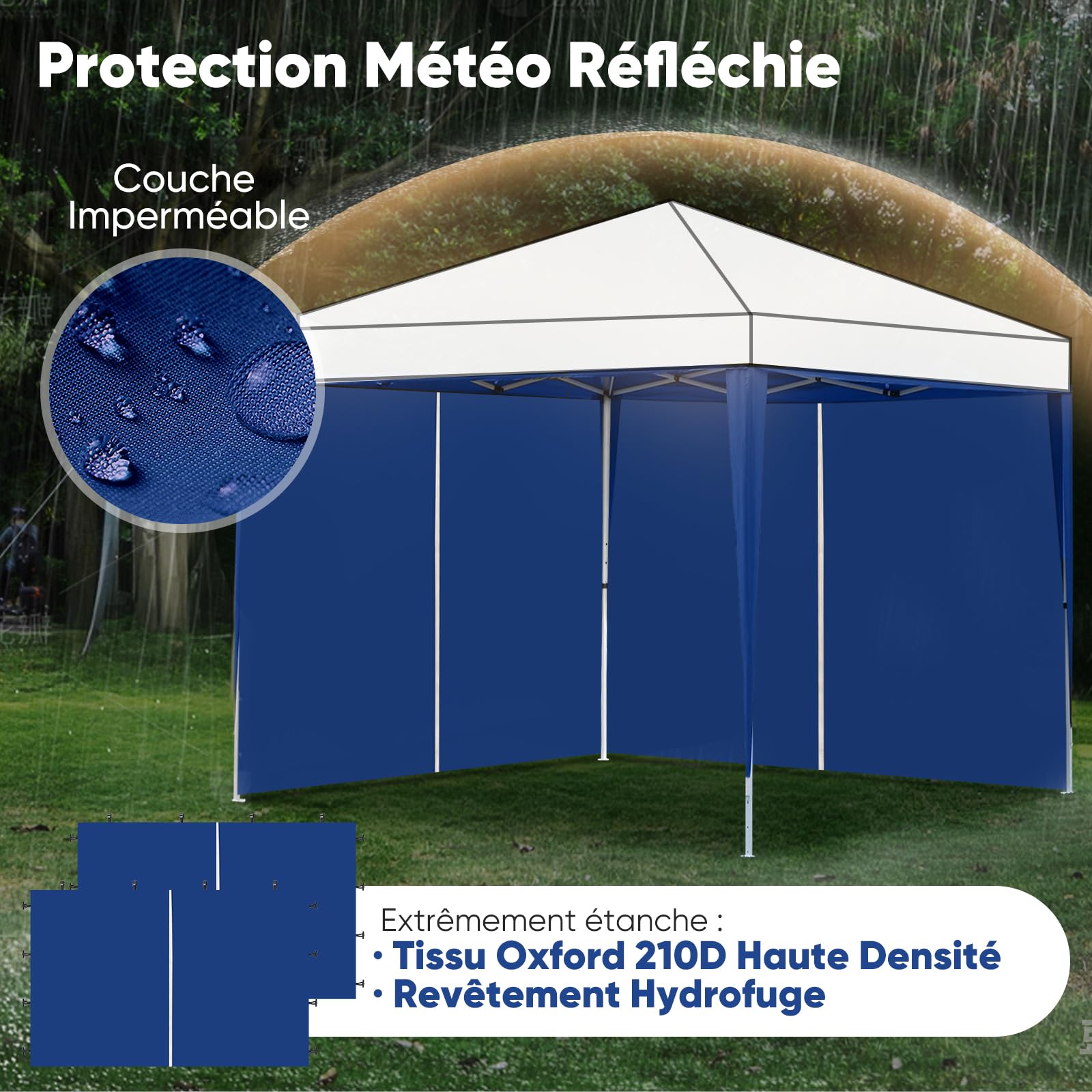 Sekey 2 parois latérales avec Fermeture éclair pour tonnelle Pliable de 3 x 3 m, imperméable, Bleu Marine