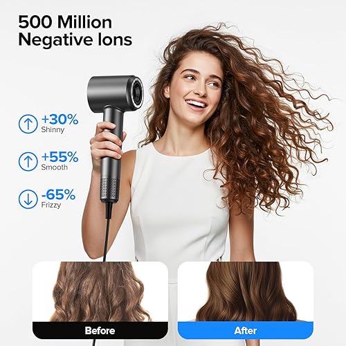 Miniatura 3 de Secador profesional de alta velocidad para secado rápido, 9 ajustes de calor y 2 velocidades, limpieza automática y tiro frío