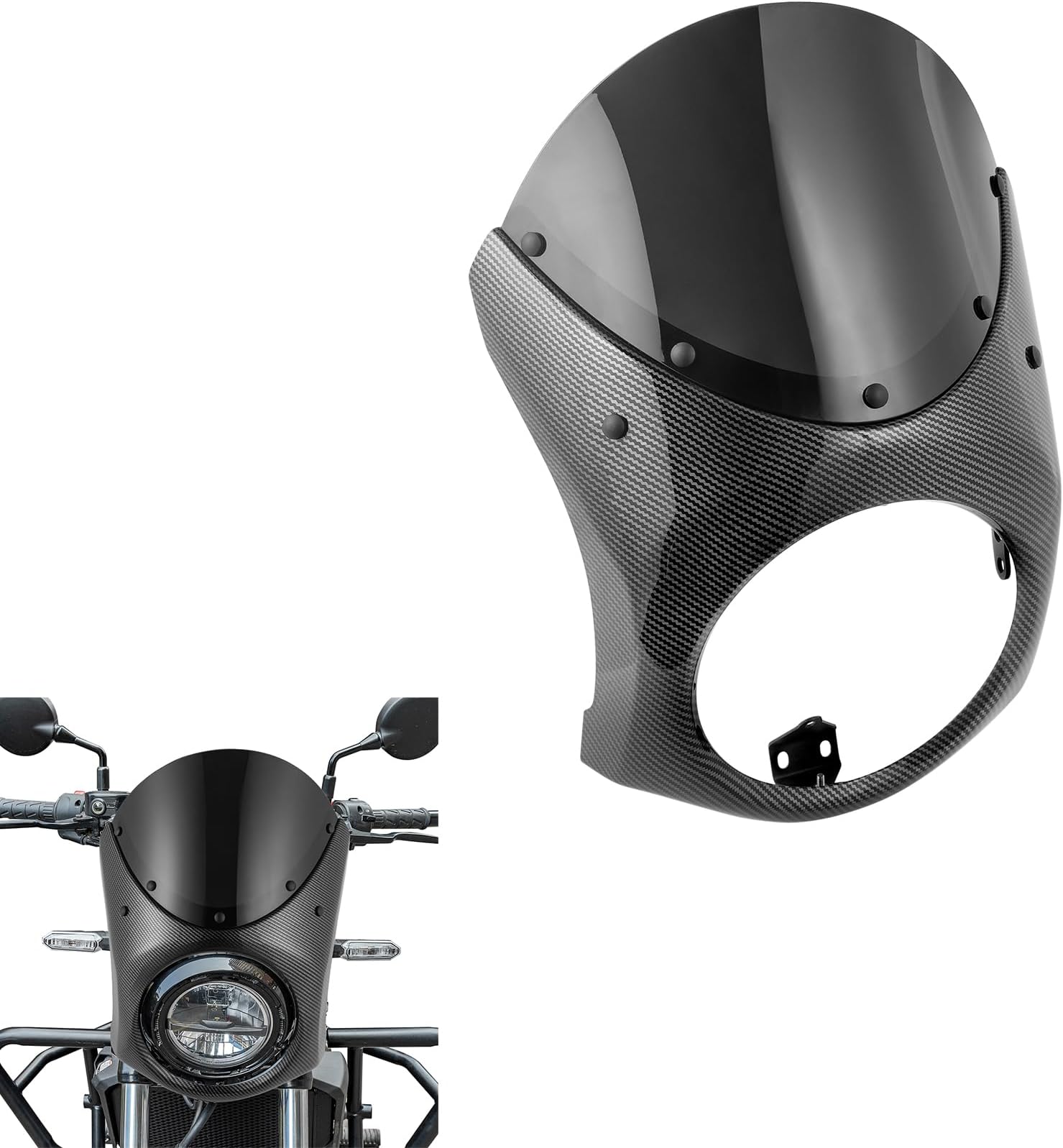 Motorcycle Front Headlight Fairing Cowl with Black Windshield Deflector Windscreen Visor Compatible with Eliminator 500 2024 2025, Carbon Fiber