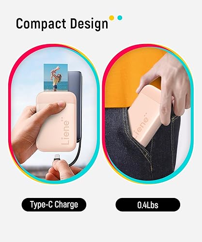 Miniatura 7 de Liene Impresora fotográfica, mini impresora instantánea portátil instantánea de 2 x 3 con papel adhesivo de 50 Zink, Bluetooth 5.0, compatible con