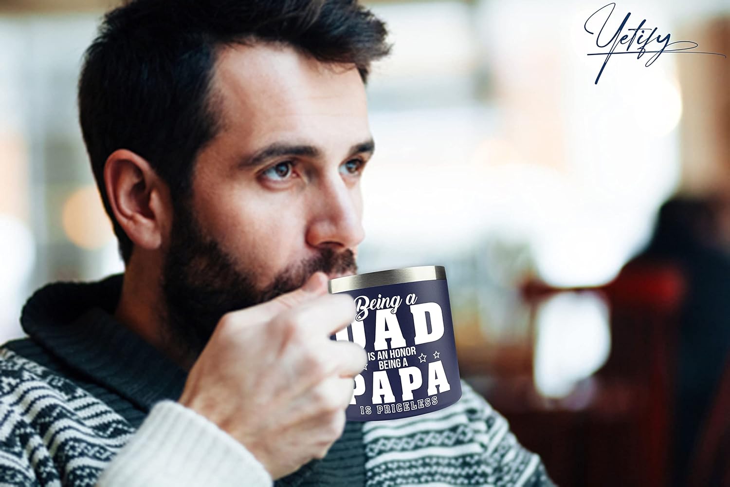 Gifts for Papa, Dad from Daughter Son, Kids - Papa Mug for Christmas - Presents for Dad, Grandpa on Birthday - Insulated Stainless Steel Novelty Mug 14oz, Navy - Image 7