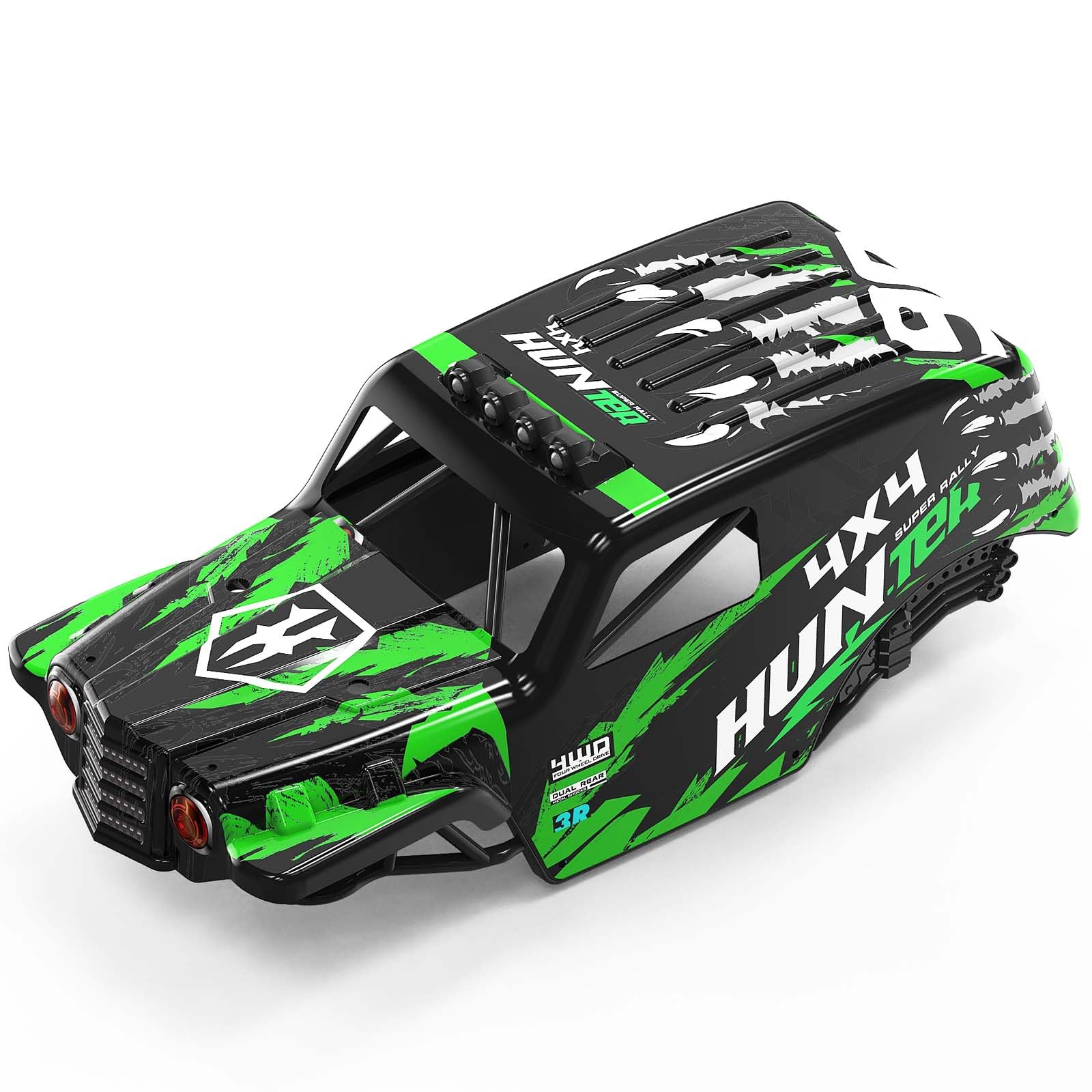 RC Car Carrozzeria Pezzo di Ricambio 1:14 – Robusta carrozzeria in PVC con Striscia Luminosa a LED, Colore Verde/Nero, Compatibile con HS14312