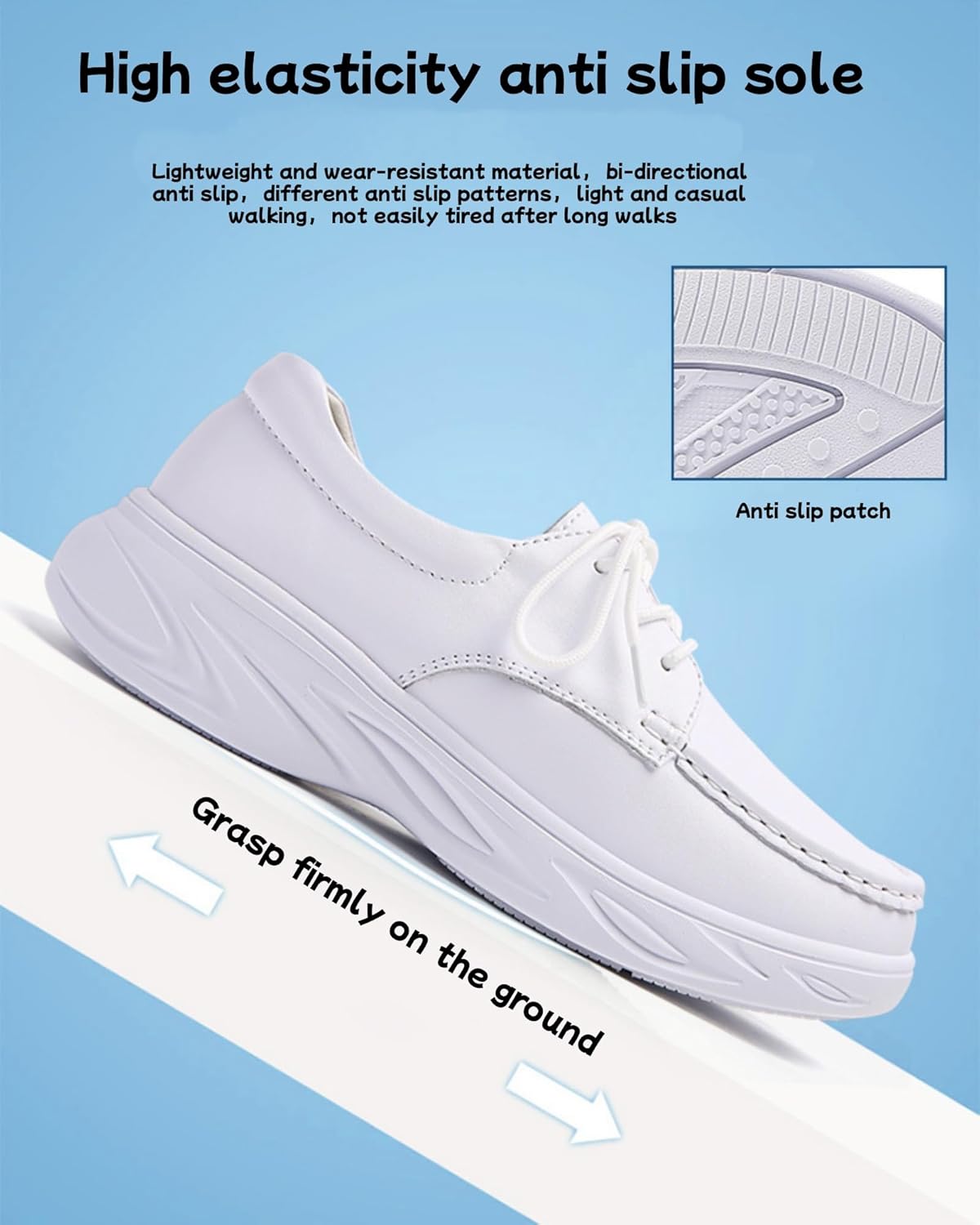 Women's Slip Resistant Lightweight Nursing Shoes Comfortable Lace Up Work Shoes，Healthcare Breathable Restaurant Food Service Leather Loafers