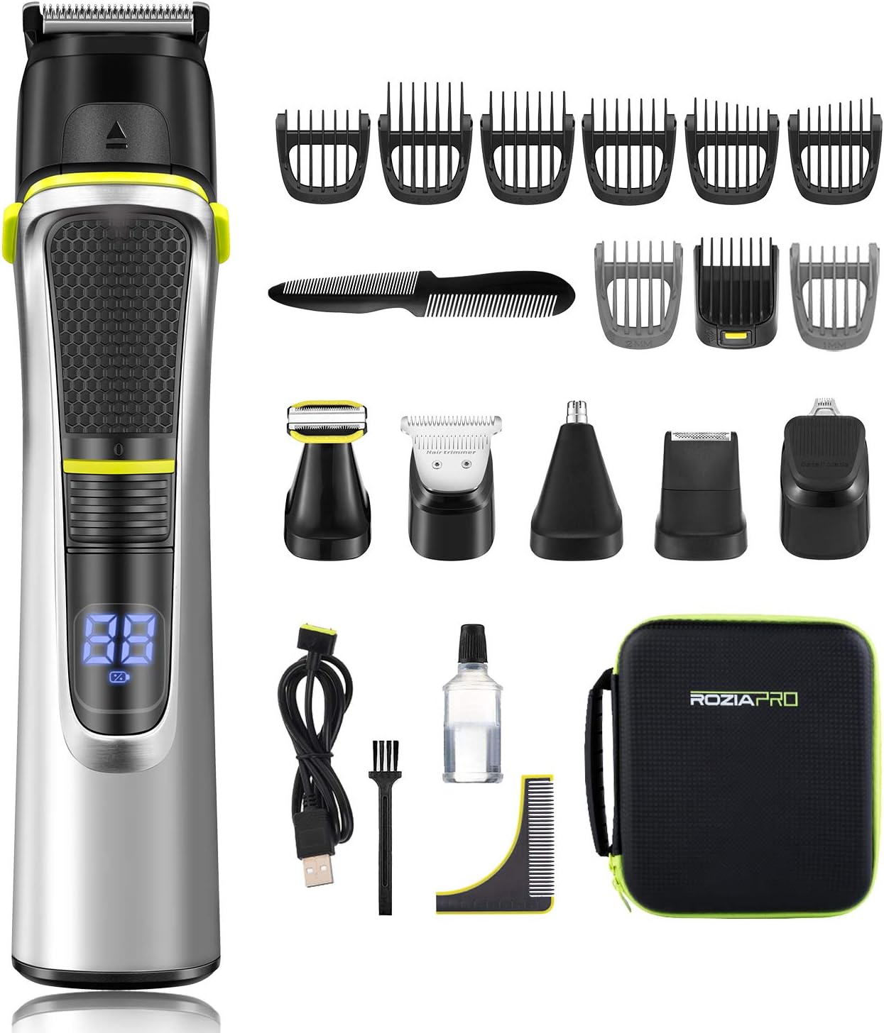 Roziapro Beard Trimmer for Men - 15 in 1 Mens Grooming Kit - Cordless Hair Clippers for Men - Nose Hair Trimmer Multifunctional Grooming Kit for Men - IPX5 Waterproof Beard Grooming Kit - USB Charging