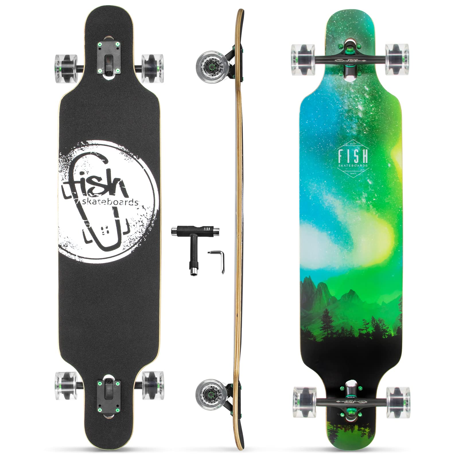 Long Board Skateboard for Adults Teenagers Kids Ages 6-12 Adults Men Women Complete Skateboard Cruiser for Cruising Carving Free-Style and Downhill 41