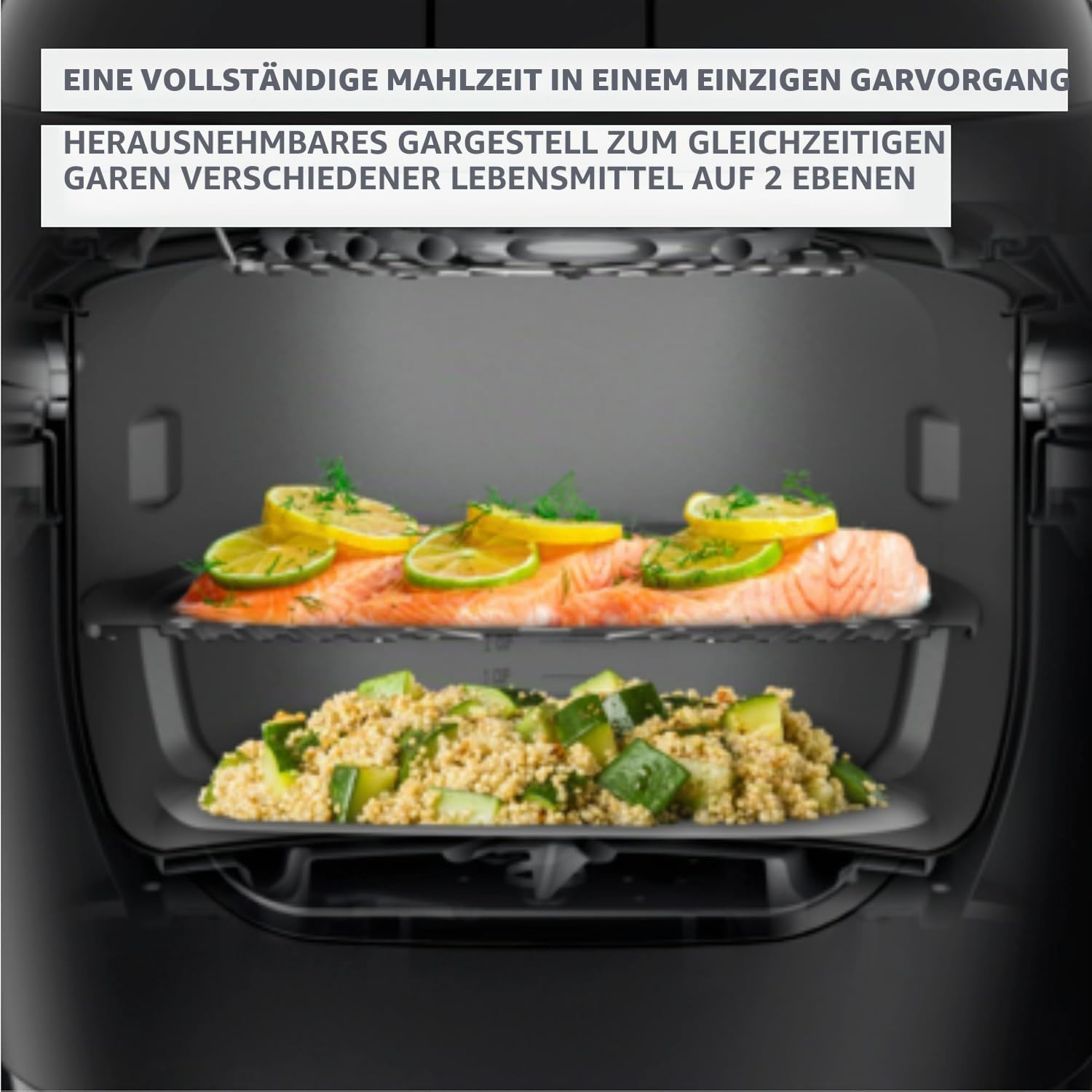 Moulinex Multicook & Fry, Multikocher & Integrierter Airfryer, 12 Programme, Kochen auf 2 Ebenen, verzögerter Start, 6L Kapazität, Hippo-Grau, MZ730BF0