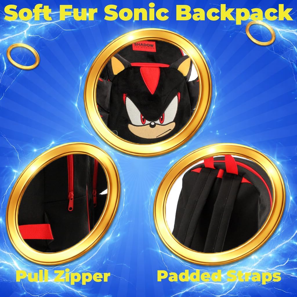 Sonic The Hedgehog Shadow Backpack for Boys and Girls Kids Plush Black Toddler Bag Gifts and Travel Rucksack