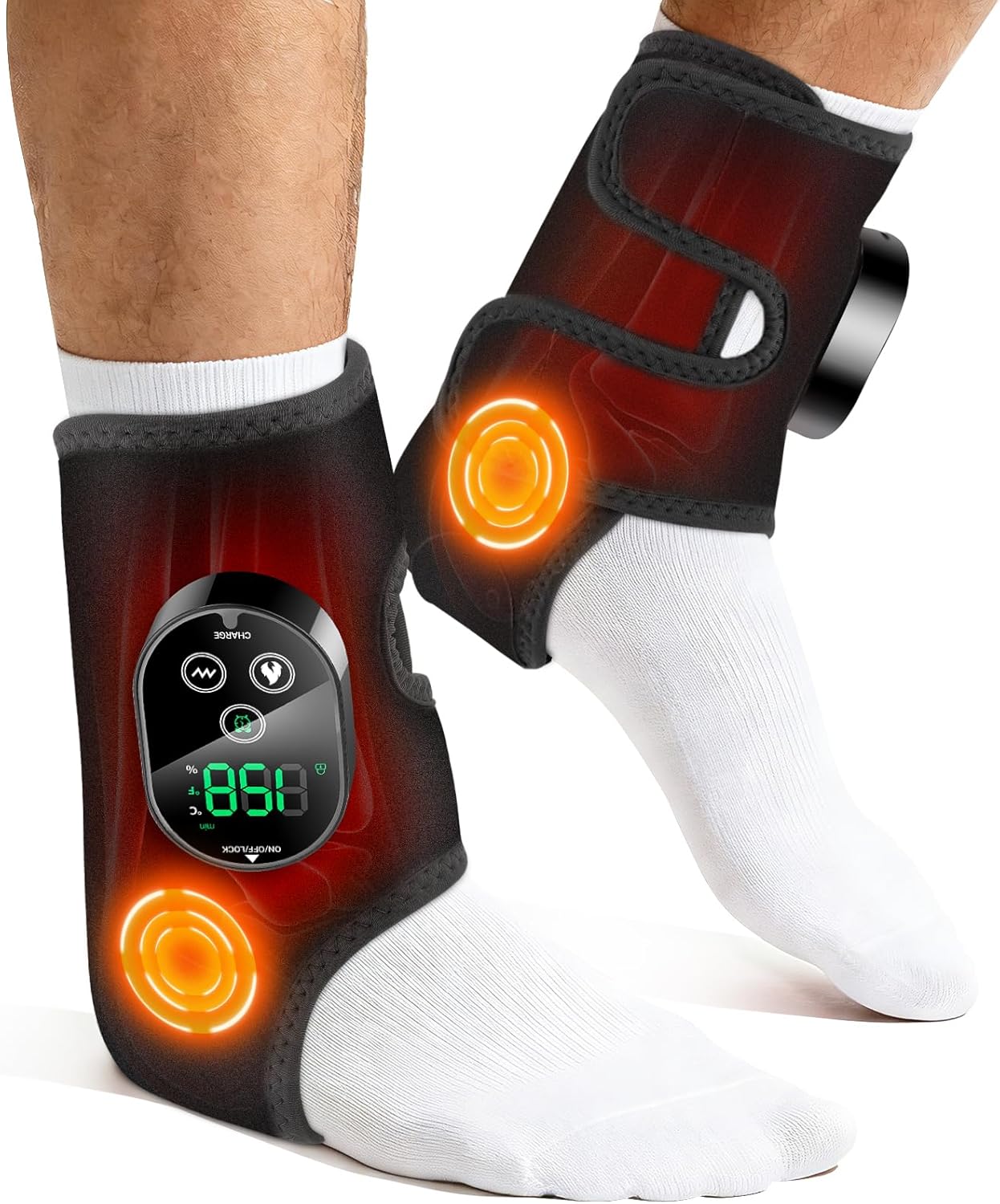 2 Pack Cordless Ankle Massager with Heat, Foot Massager for Pain Relief, Ankle Heating Pad, Foot Heating Pad, Foot Ankle Massager, Foot Ankle Heating Pad, 6 Heat Levels & 3 Vibration Modes, Black