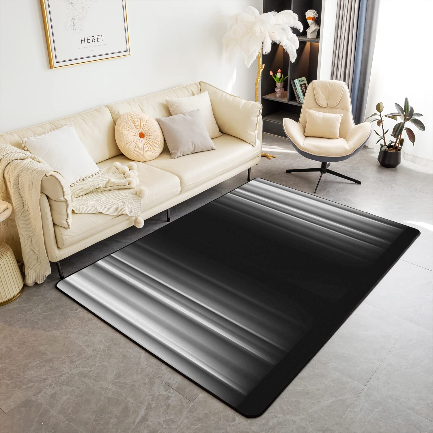 Ombre Grey Black Area Rug Ombre Effects Living Room Rugs for Bedroom Home Modern Decor Abstract Art Carpet Ultra Soft Non-Slip Indoor Floor Mat 5'x7'