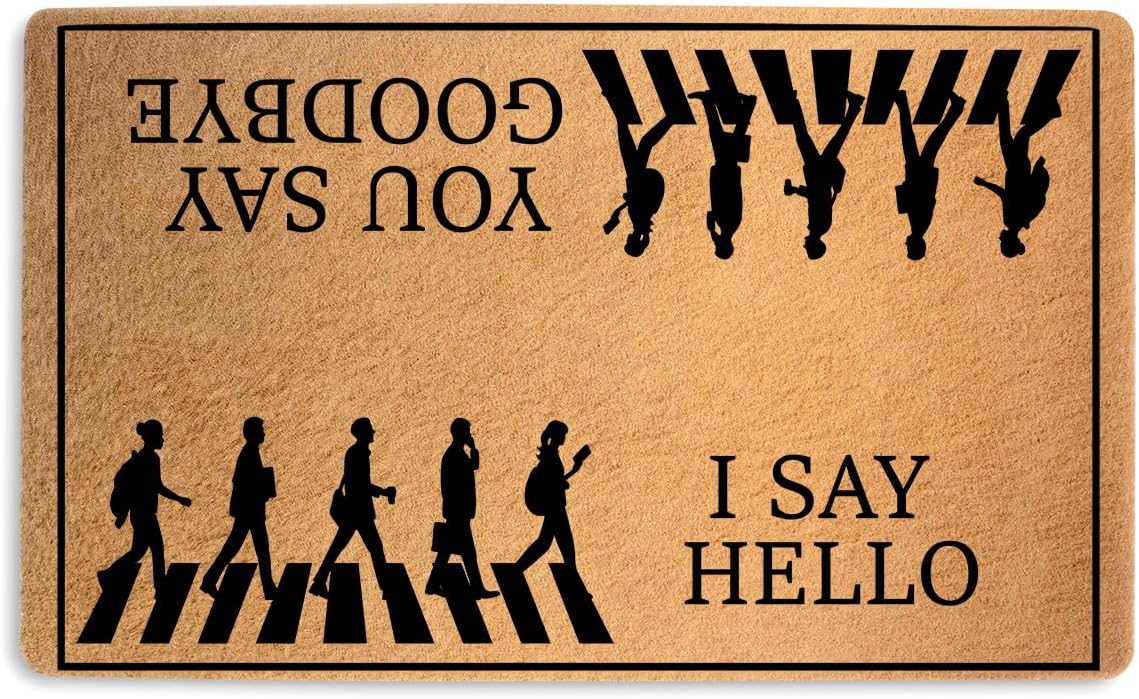 I Say Hello You Say Goodbye Door Mat 17.7x29.5 Inch, Faux Coco Coir Doormat with Non-Slip PVC Backing, Funny Welcome Mat for Outdoor Indoor Entryway Porch Home Decor