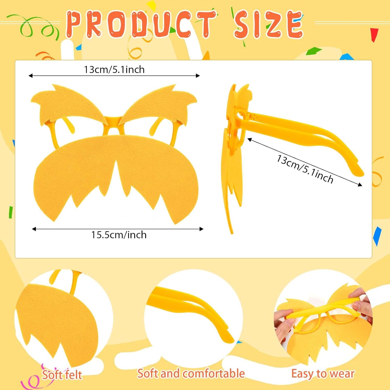 Honic 6Pcs Orange Cartoon Costume Yellow Fake Mustache Glasses with Orange T-shirt Headband Tutu Skirt Gloves Socks for Women - Image 4