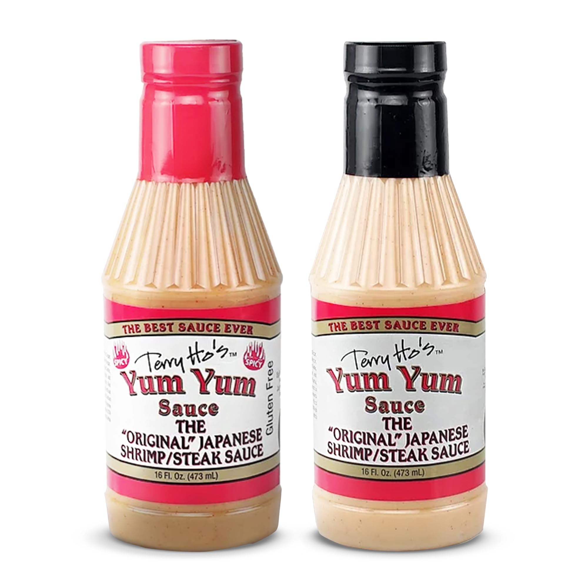 Terry Ho's Yum Yum Sauce Original & Spicy 16oz Bundle - Sweet, Tangy Mayonnaise-Based Sauce for Dipping, Marinade, and Dressing for Shrimp, Steak, Chicken & Veggies.