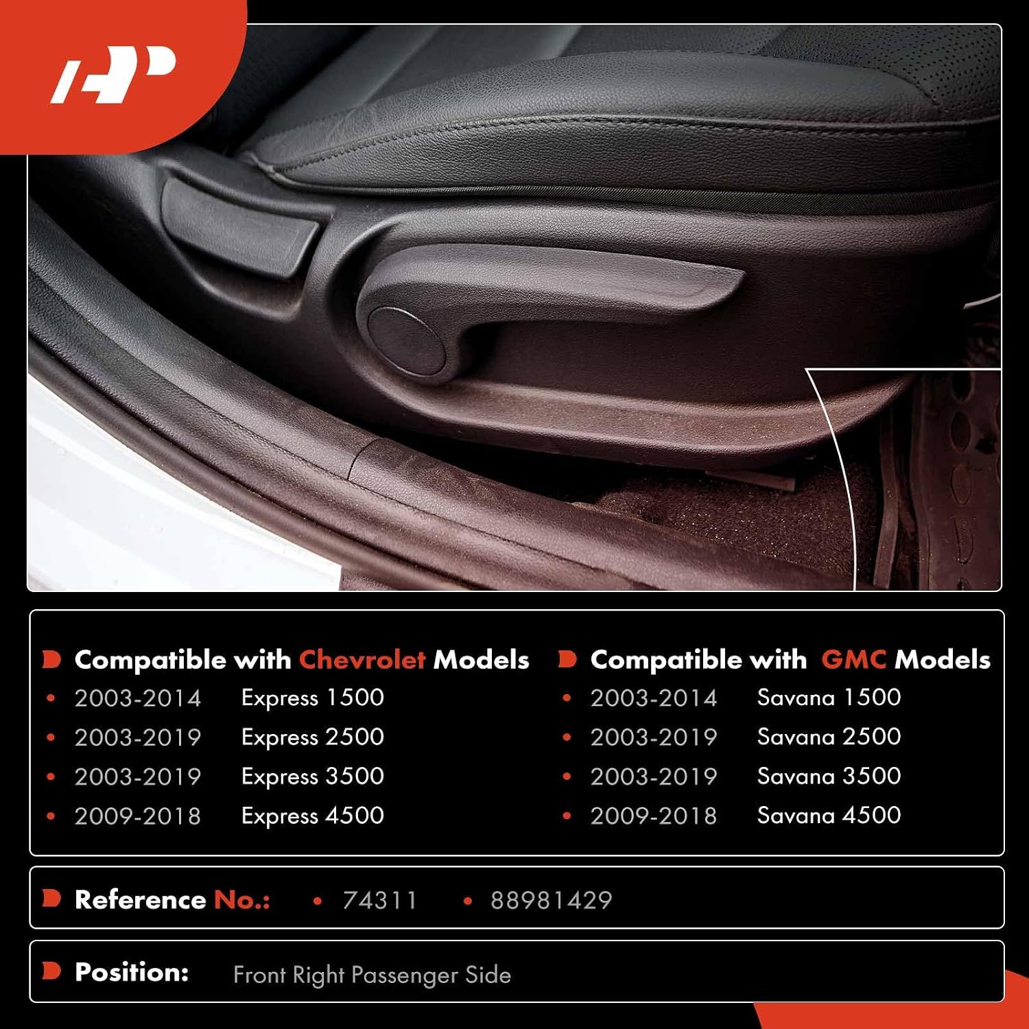 A-Premium Seat Adjustment Handle Compatible with Chevrolet & GMC Vehicles - Express 1500 2003-2014, Express 2500 3500 4500, Savana 1500 2500 3500 4500 - Front Right Passenger Side, Replace# 88981429