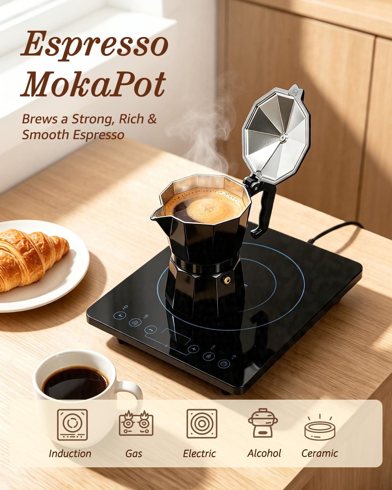 Aigostar Cafetera Italiana 6 Tazas Inducción Personalizable