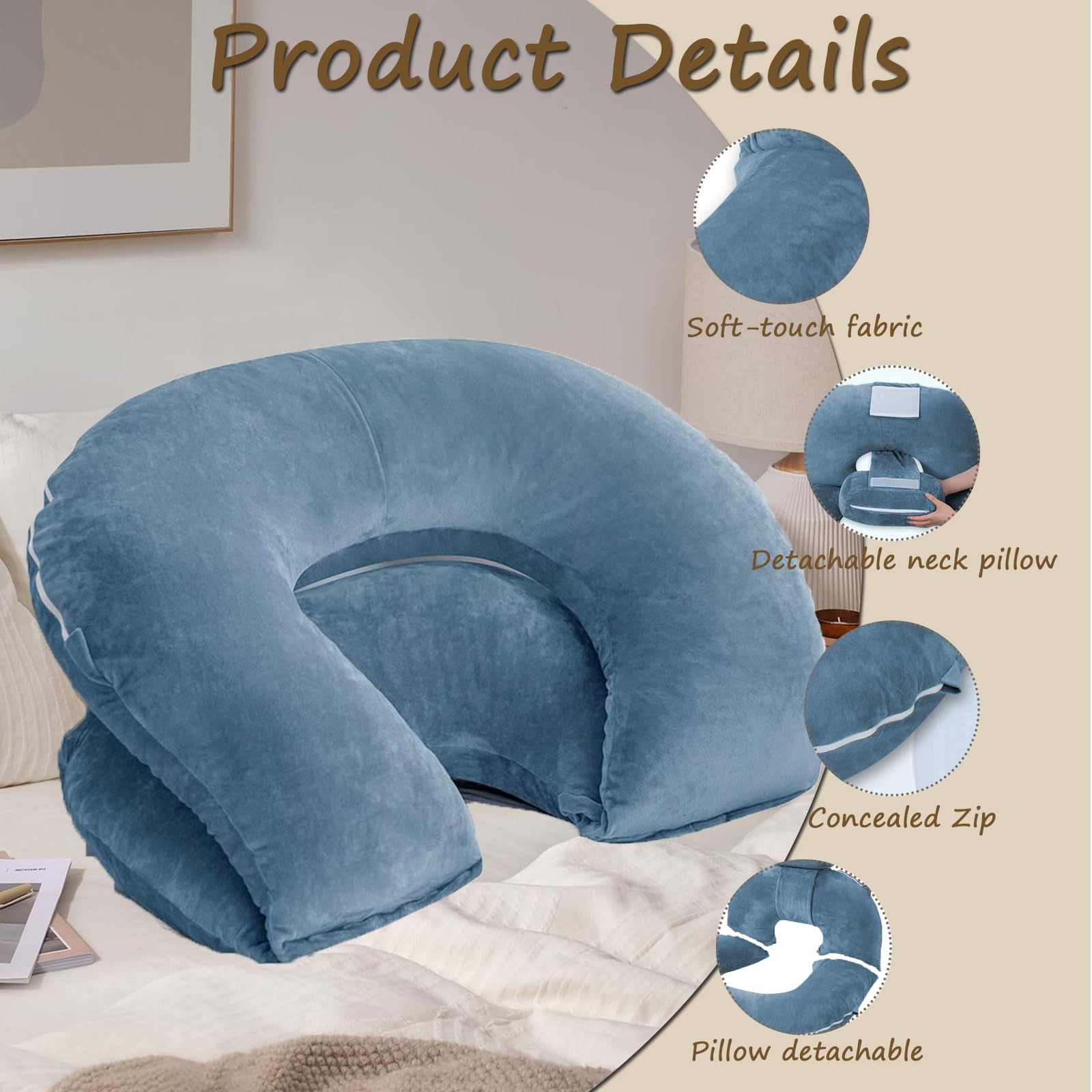 Coussin de Lecture pour Lit, Oreiller de Grossesse, Support Lombaire, Grand Coussin Dorsal Dossier Canapé, Oreiller de Lecture Lit Adulte avec o-reiller Amovible pour Lire ou Se Détendre