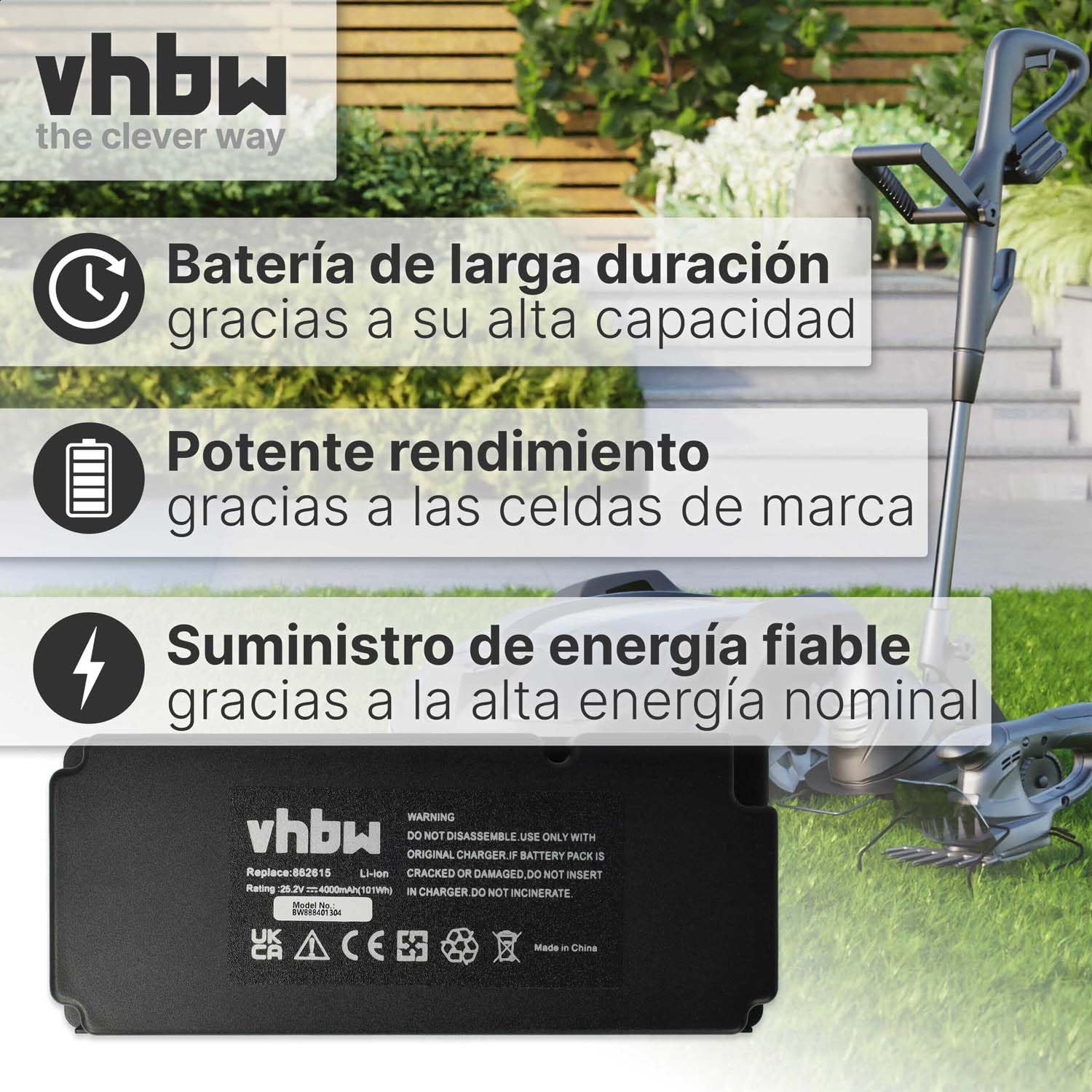 vhbw Batería Compatible con Biltema RM1000 Robot cortacésped cortacésped 4000mAh 25,2V Li-Ion