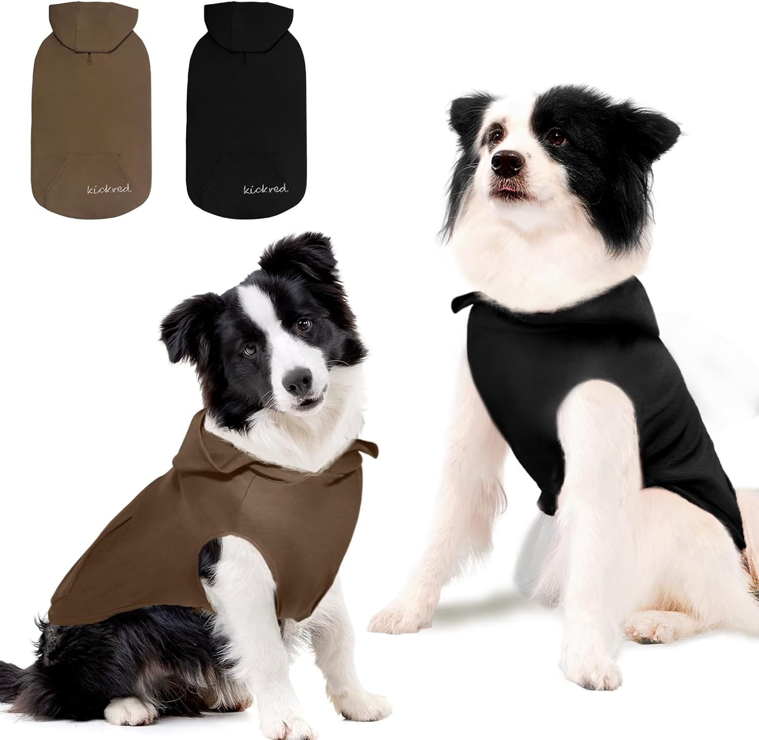 2 Pieces Basic Dog Hoodie, Soft & Comfy Dog Puppy Sweatshirt, Superior Comfort and Fit Doggy Security Hoodies Jumpsuit Sweater with Leash Hole and Pocket, Black & Brown/Sleeveless (XX-Large)