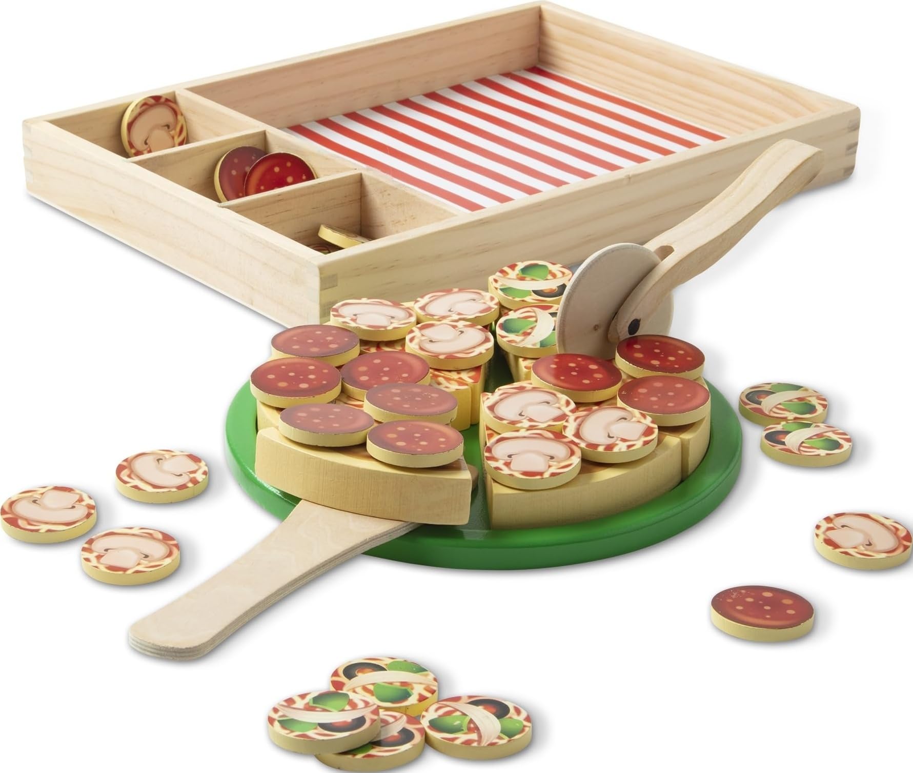 Melissa & Doug Wooden Pizza | Kitchen Role Play Set for Kids, Pretend Cooking Toy | Age 3+